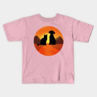 snset with cat and dog ,cats lover,dogs lover,catshirt,dogshirt,cute cat,cute dog,cats,dogs Kids T-Shirt